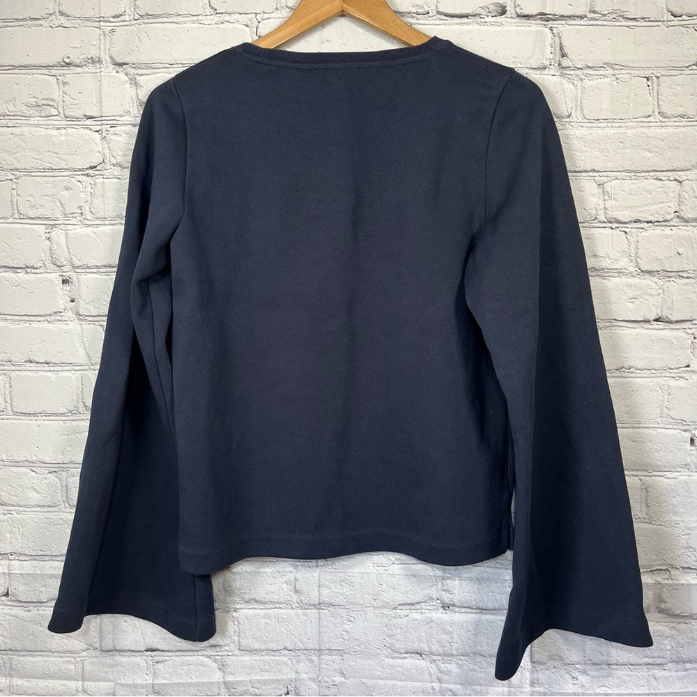 J. Crew Bell Sleeve Sweatshirt Women's Size XS Blue Crew Neck Long Sleeve - Picture 9 of 10